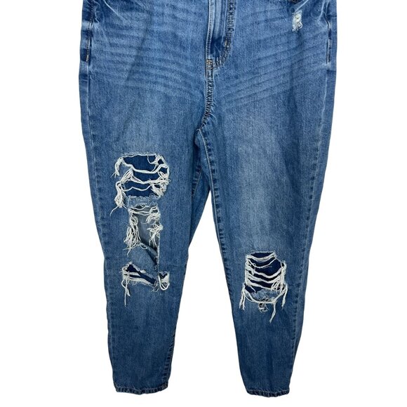 SO Curvy Mom High Rise Ripped Distressed Stretch Jeans Size 7 28W Medium Wash - Picture 4 of 11